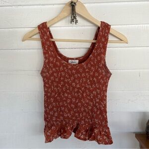 Japna Rust Floral Smocked Tank Top